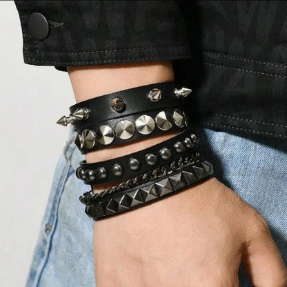 1 Set Bracelets For Men and  Women.   Spike,  Rivets, PU Leather Bracelet Bangles,  Jewelry Gift