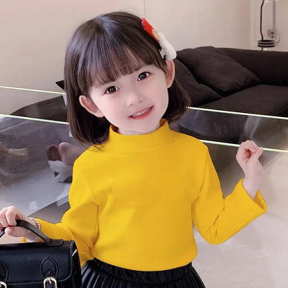 Children's Clothing,  Boys / Girls Winter Thermal T-shirts, Turtleneck,  Solid,  Long Sleeve,  Soft Warm Fleece,