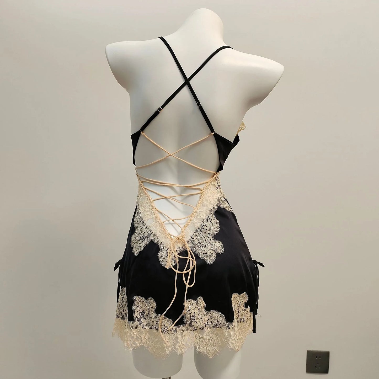 Sexy Pajamas for Women Nightwear.   Ice Silk Lace,  Beautiful Back Suspender Pajama Night Dress,  Elegant Strap,  Sweet Nightgown