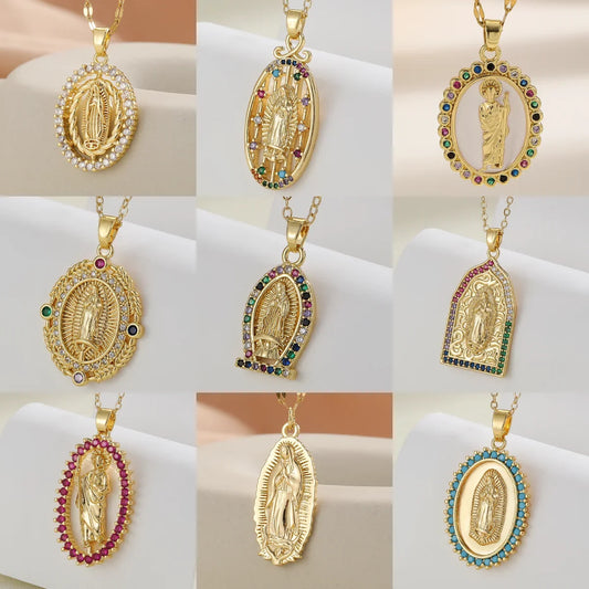 Luxury Gold Plated Multicolor CZ Pendant Necklace, Elegant Vintage Charm Jewelry Gift for Women, MOTHERS DAY
