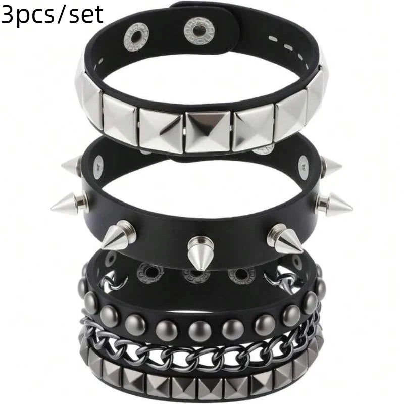 1 Set Bracelets For Men and  Women.   Spike,  Rivets, PU Leather Bracelet Bangles,  Jewelry Gift