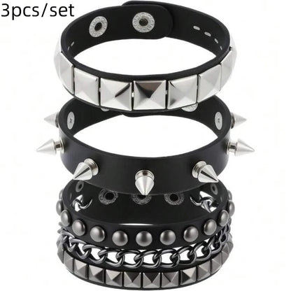 1 Set Bracelets For Men and  Women.   Spike,  Rivets, PU Leather Bracelet Bangles,  Jewelry Gift