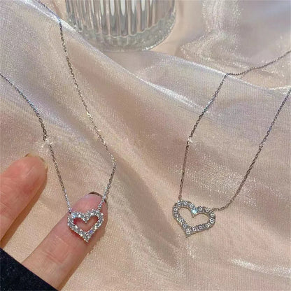 Crystal,  Hollow Heart for Love.   Pendant Necklace, Romantic,  Zircon, Simple Necklace For Women.Trendy Jewelry Accessories