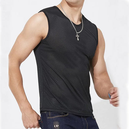 Men's Ice Silk Mesh Tank Tops,  Gym Stringer, Transparent Bodybuilding Sleeveless Shirt  for Fitness.