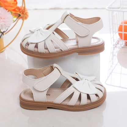 Cute Girls Sandals with Bow Peep-toe.  New Soft,  Hook & Loop Pink, and 3 other colors. Kids Princess Shoes,  Casual Sandals with  Non-slip feature