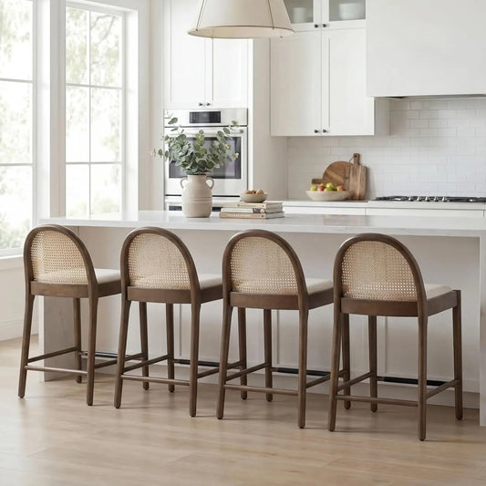 Modern Linen Counter Stools,  Set of 4, 26 Inch Seat Height,  Counter Height Barstools Upholstered.   Bar Stools with Oval, Customized
