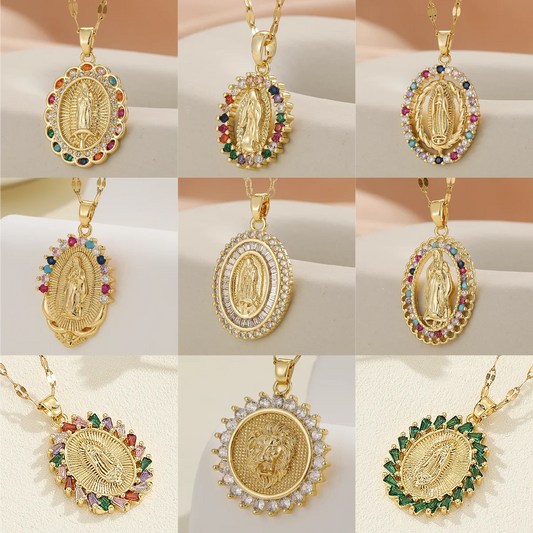 Luxury Gold Plated Multicolor CZ Pendant Necklace, Elegant Vintage Charm Jewelry Gift for Women, MOTHERS DAY