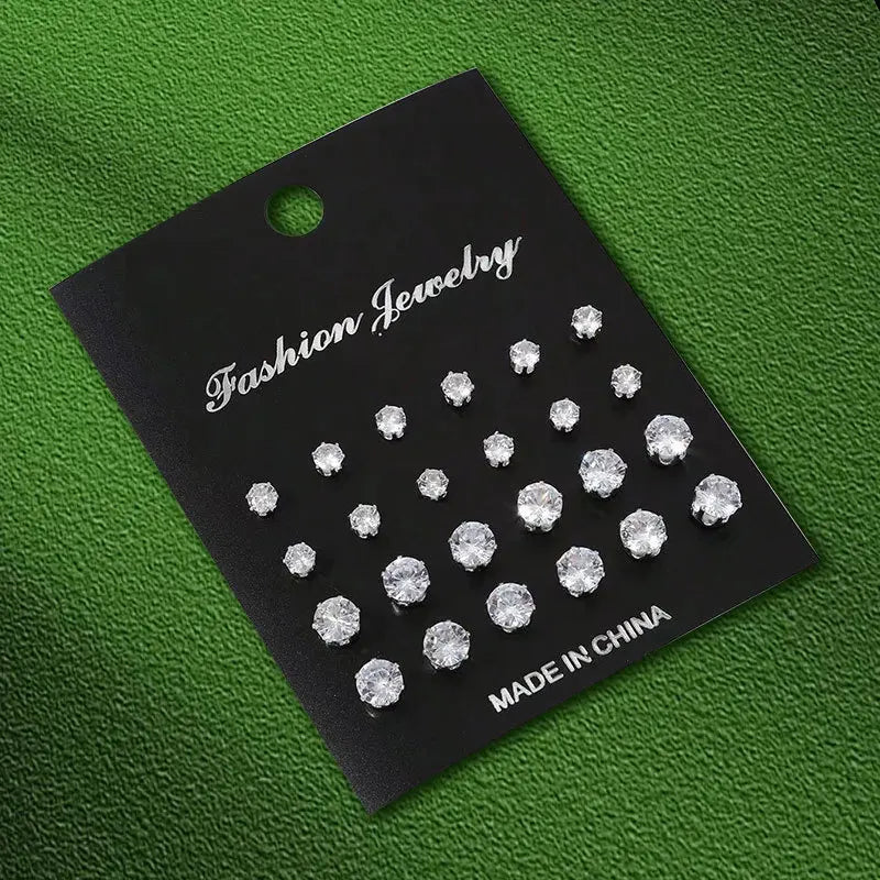 12 Pairs OF  Stainless Steel Stud Earrings with Gemstone Buds Round, SQUARE, SHAPE CHOICES. Unisex Fashion Jewelry Gifts