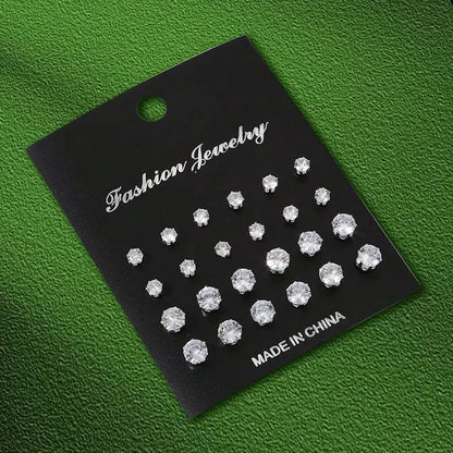 12 Pairs OF  Stainless Steel Stud Earrings with Gemstone Buds Round, SQUARE, SHAPE CHOICES. Unisex Fashion Jewelry Gifts