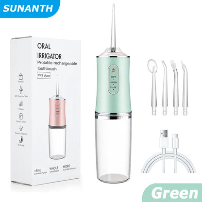 USB Portable Oral Irrigator,  Water Flosser,  Dental Water Jet Tools, Pick Cleaning Teeth 200ML,  4 Nozzles for Mouth Oral Cleaning