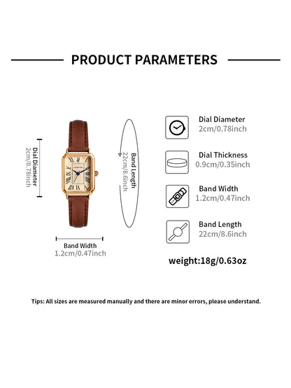 Fashion Retro Digital Dial Casual Watches Square face,  Leather Strap,  Fashionable Clock Quartz Wristwatch for Women Gift,