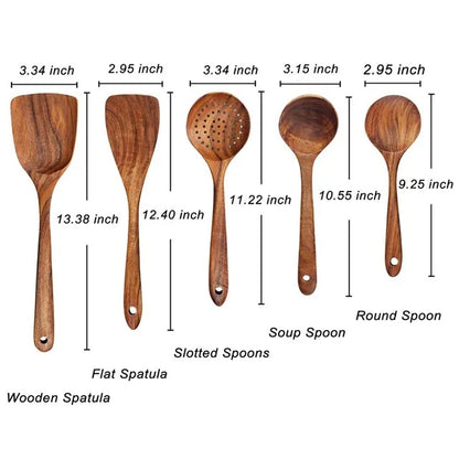1-10 PC Wooden Cooking Spoons,  Smooth Teak Wooden Utensils,  Non-Stick Wooden Cooking Utensils –