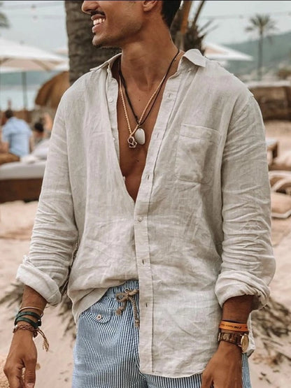 Men's casual fashion,  solid colors,  thin,  long-sleeved shirt, lapel cardigan, suitable for outdoor activities