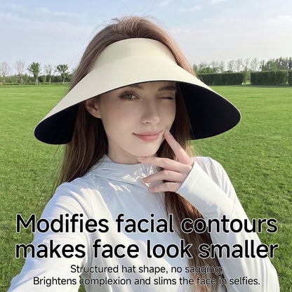 Women's Sun Top Hat with UV Protection, Seamless One-Piece Visor, Wide Brim for Full Shade, Hollow Top Sun Cap.  IVORY is Available and Just a few Brown.