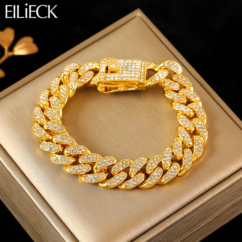 316L Stainless Steel Gold Color Cuban Chain Bracelet For Women /Men/Couples.  Trendy  Waterproof Wrist Chain Jewelry Gift