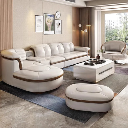 Luxury L-Shaped Genuine Leather Sectional Sofa Sets with USB, Bluetooth Speaker - Living Room, Italian Leather Couches