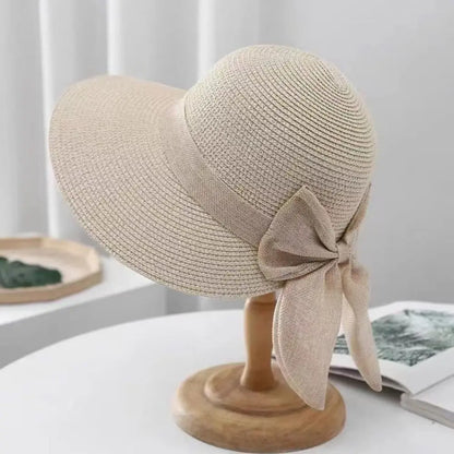 Bowknot Sun Hat for Spring-Summer.   Breathable Wide Brim Beach Cap  with UV Protection.   Casual Straw Hat for Women