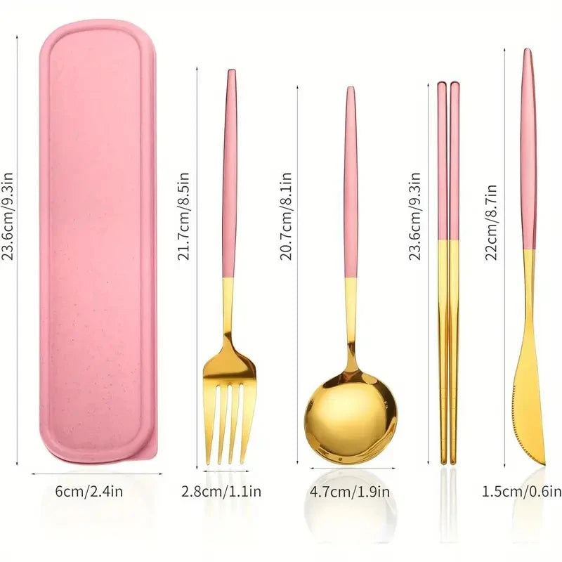 Stainless Steel Cutlery Set With Storage Box,  4 Counts,  Portable Tableware Set For Home,  Kitchen,  Dining Room, Household