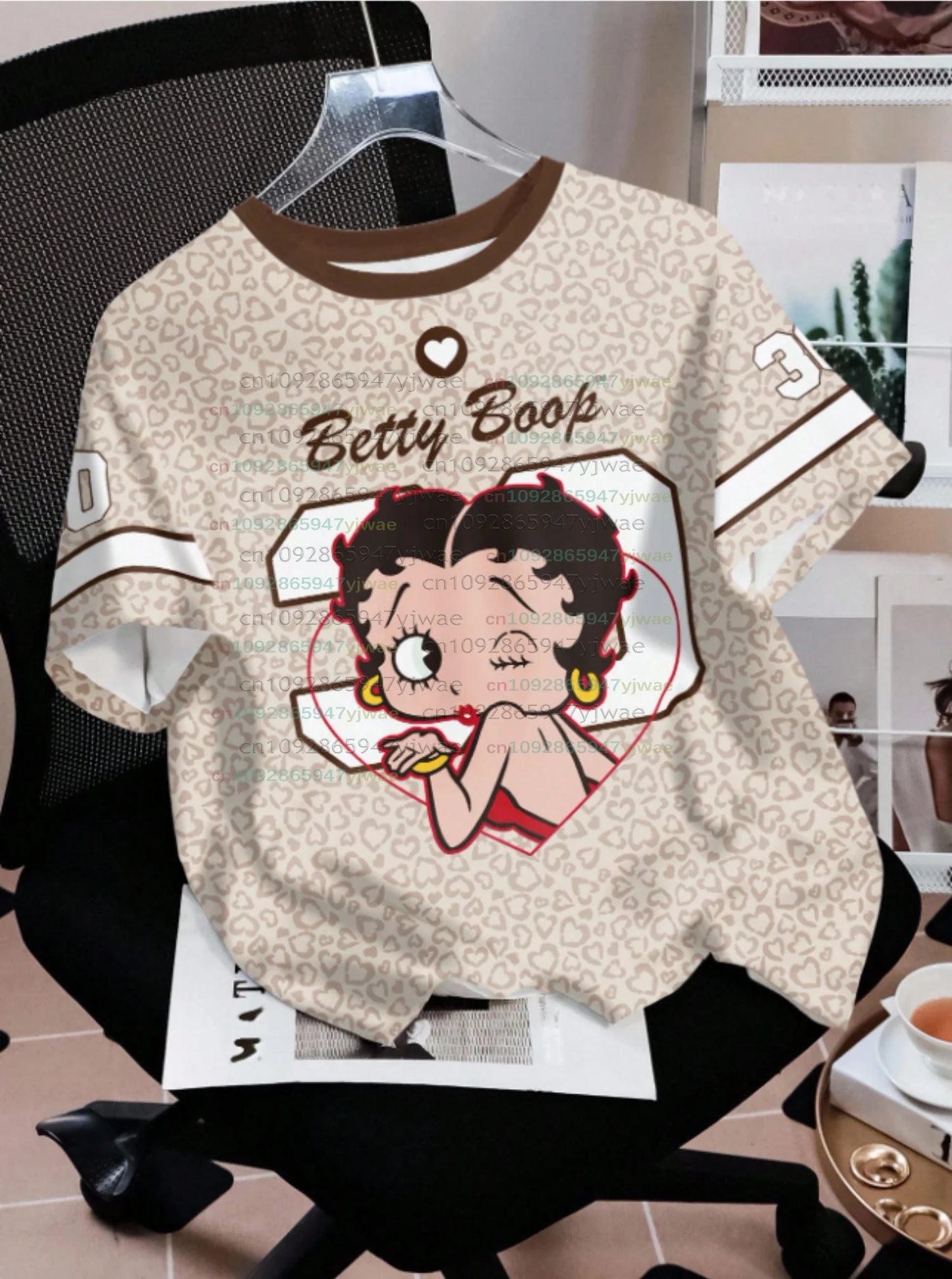 2026 Cartoon duck Betty Boop  Print.  UNISEX short Sleeve T-Shirt, Casual 3d Print,  Transitional tops from Summer to fall. Sport Tops/ T-shirt