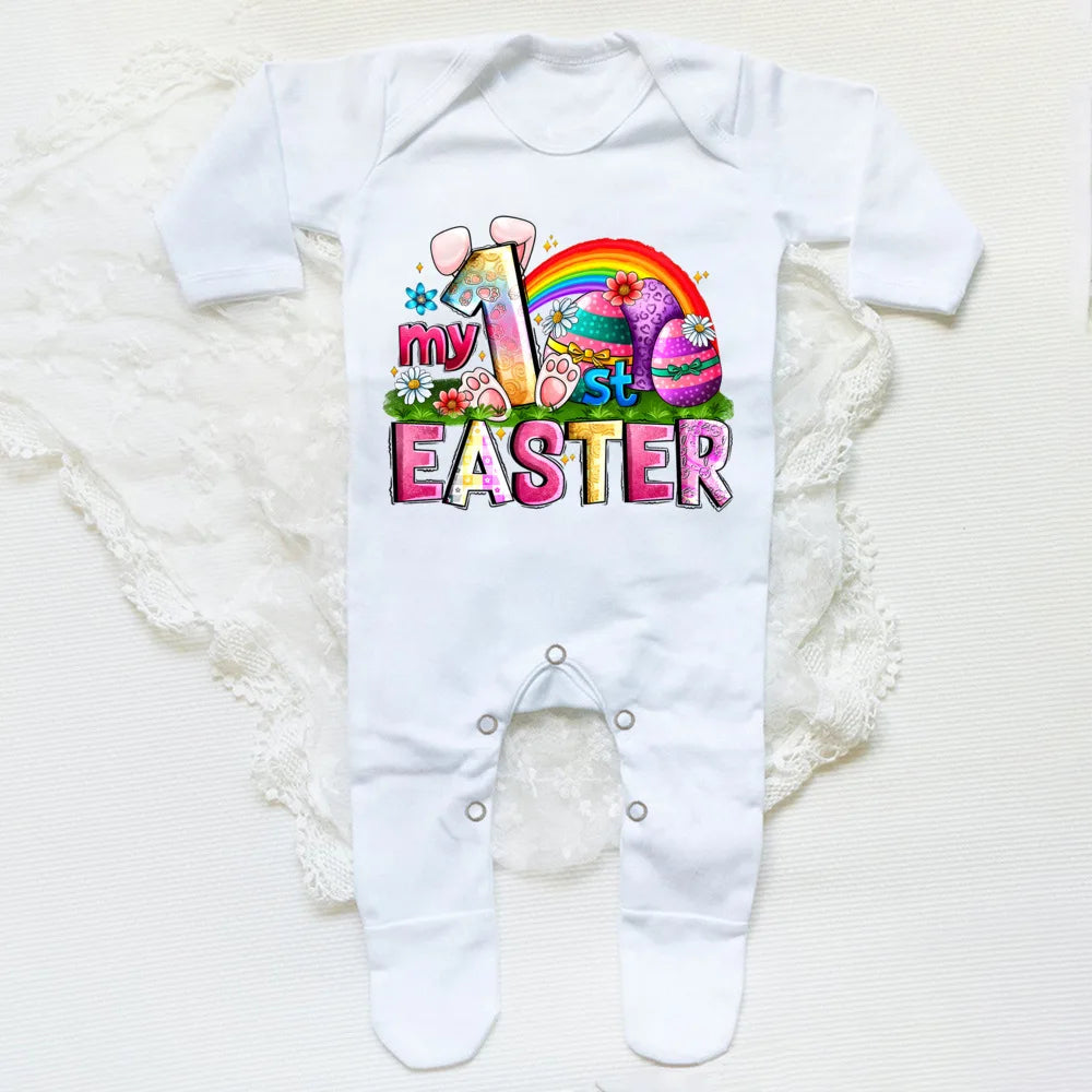 'My First Easter Bunny' Printed Baby, Babygrow Sleepsuit, Bodysuit  for Newborn, Coming Home Hospital Outfit, Infant Easter Party Romper