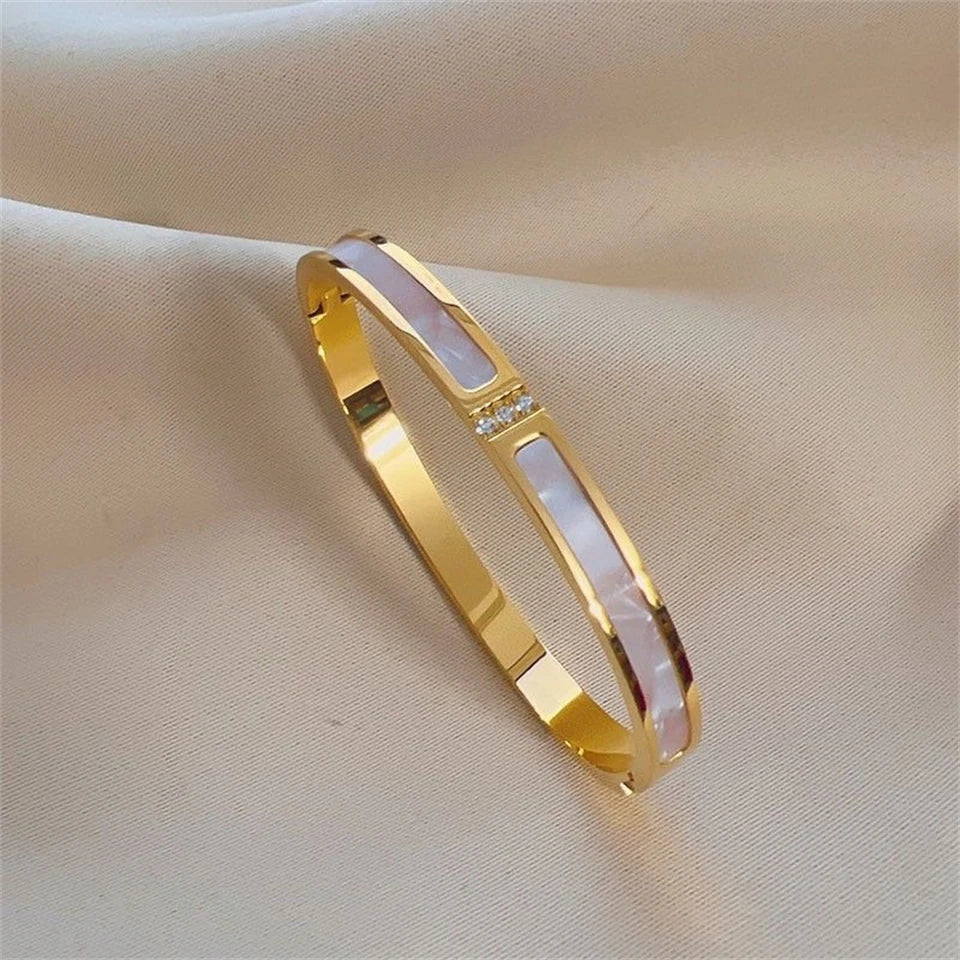 5/1pcs Sparkling Zirconia Inlaid Stainless Steel Bracelet Set for Women,  Stackable Bangles Fashion Non Fading Jewelry Gift.  Perfect for Mothers Day!