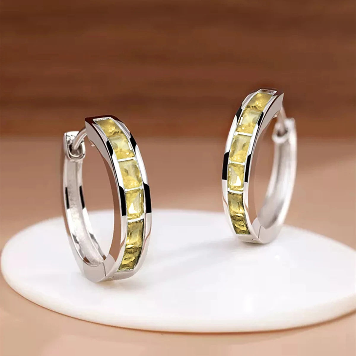 Classic Design Hoop Earrings,  Full with Princess Square CZ's.   Simple and Elegant Accessories Versatile Jewelry Perfect for MOTHERS DAY Gift