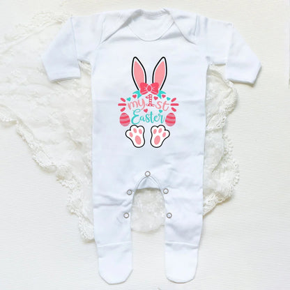 'My First Easter Bunny' Printed Baby, Babygrow Sleepsuit, Bodysuit  for Newborn, Coming Home Hospital Outfit, Infant Easter Party Romper