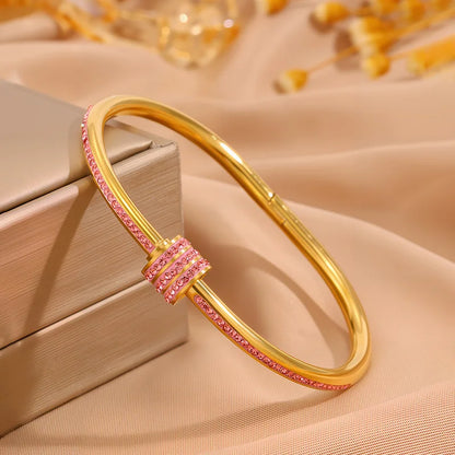 5/1pcs Sparkling Zirconia Inlaid Stainless Steel Bracelet Set for Women,  Stackable Bangles Fashion Non Fading Jewelry Gift.  Perfect for Mothers Day!