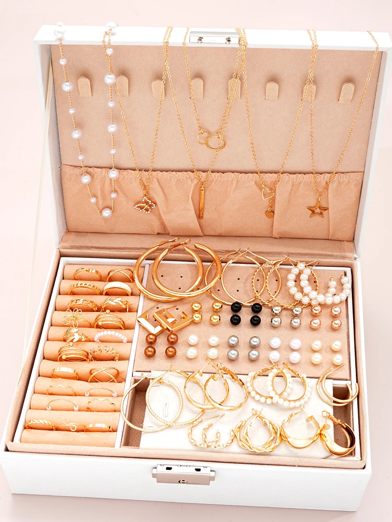 86pcs/Set Elegant Pearl Earrings,  Multi-Layered Necklaces,  Studs,  Rings,  4-In-1 Jewelry Set For Women Daily Wear Gift (No Box)