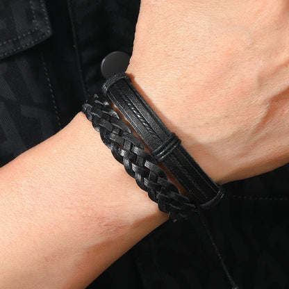 5pcs  black leather braided  bracelet for men /women