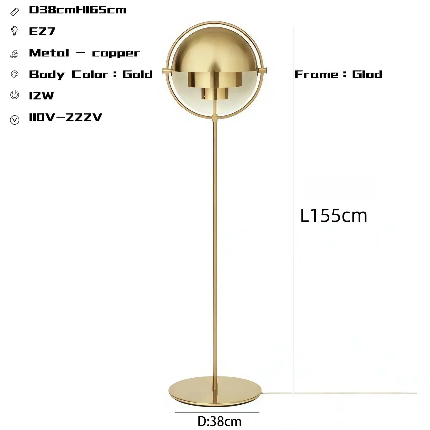 Modern Gubi Floor Lamps For Living Room, Home Decor Designer with Black Gold Metal Standing Lights