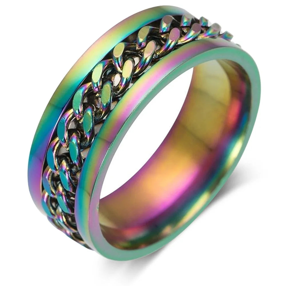 Spinning Anxiety Rings Free Shipping Items For Men Titanium Steel Rotatable Chain Fidget Joint Ring Jewelry Anillos De Hombres