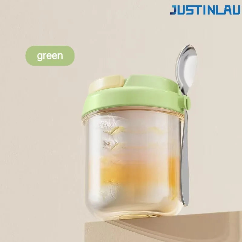 8.5 cm or 12.5 cm, Portable Salad Cup with Stainless Steel Spoon, Thick Glass Breakfast Cup Sealed for Students Breakfast