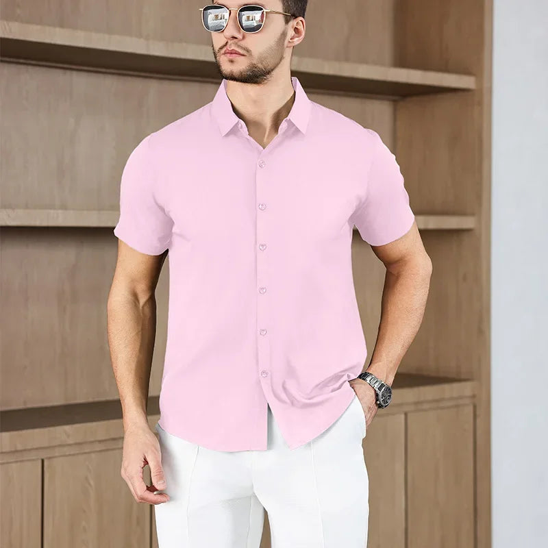 Men's Business Casual,  Solid Colors, Short Sleeved Shirt for Summer Fashion.   No Ironing,  Comfortable and Versatile