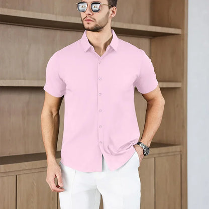 Men's Business Casual,  Solid Colors, Short Sleeved Shirt for Summer Fashion.   No Ironing,  Comfortable and Versatile