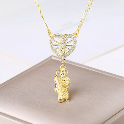 Catholic Saint Jude Heart,  Pendant NecklacE,  Gold Plated/ Rhinestone Religious Jewelry for Women Men, Prayer Gift