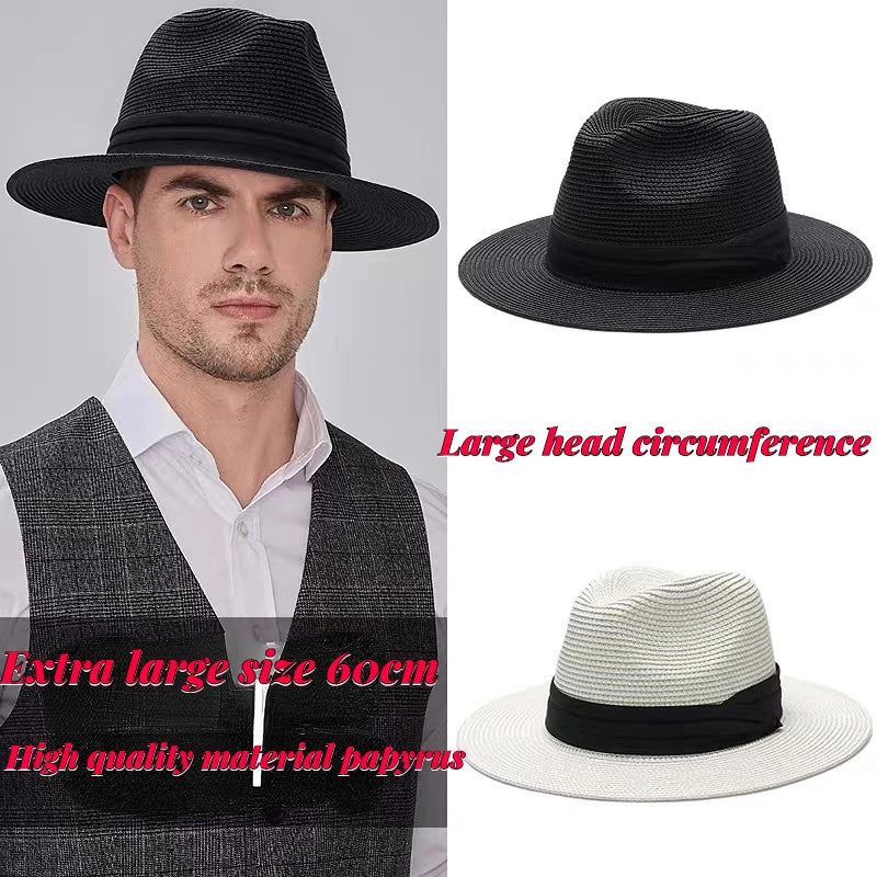 Large Size 56-58 59-60cm New Natural Panama Straw Hat Summer Men /Women Wide Brim UV Protection Fedora Sun Hat. There are 4 color /sizesthat are all gone.  Everything else is good. Great hat.  Id better find out what size I t