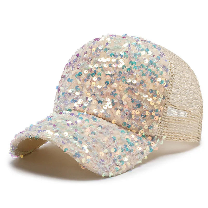 Girls' Sparkling Sequin Baseball Cap - Breathable Mesh Sun Hat with Snapback Closure for Spring/Summer Outdoor Activities Casual.  BLUE is gone.  All other colors are GOOD.