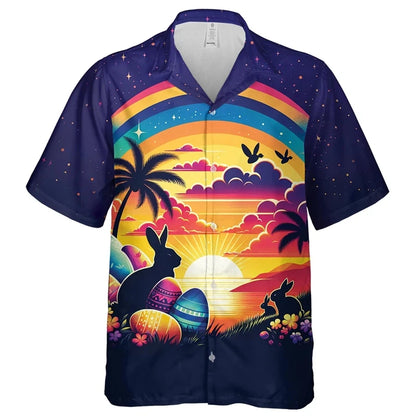 Happy Easter Day Graphic Beach Shirt,  Fashion Gifts,  Short Sleeve,  Cartoon Rabbit/ Egg