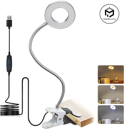 48 LEDs Clip on Desk Lamp 360°Flexible Gooseneck Reading Table Light.  Eye-Caring USB Clamp Light