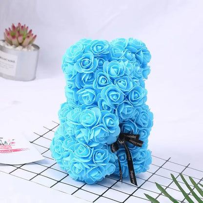 25cm Artificial Teddy Rose Flower Bear with Box.   Romantic Valentines Day Gift for Girlfriend,  Teen , Women Anniversary or Wedding Party