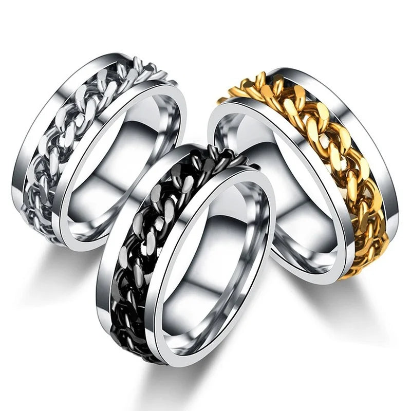 Titanium Steel Rotatable Chain Rings for Women  OR Men.  Spinner Ring Decompression,  Multifunctional Chain Ring Bottle Opener Ring Gift