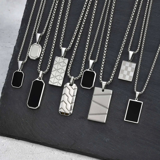 Small Dogtags Pendant Necklaces for Men /Boys, Black /Silver/ Color Stainless Steel,  Military Dog Tag with Box Chain Gift.  Great for FATHERS DAY GIFT.