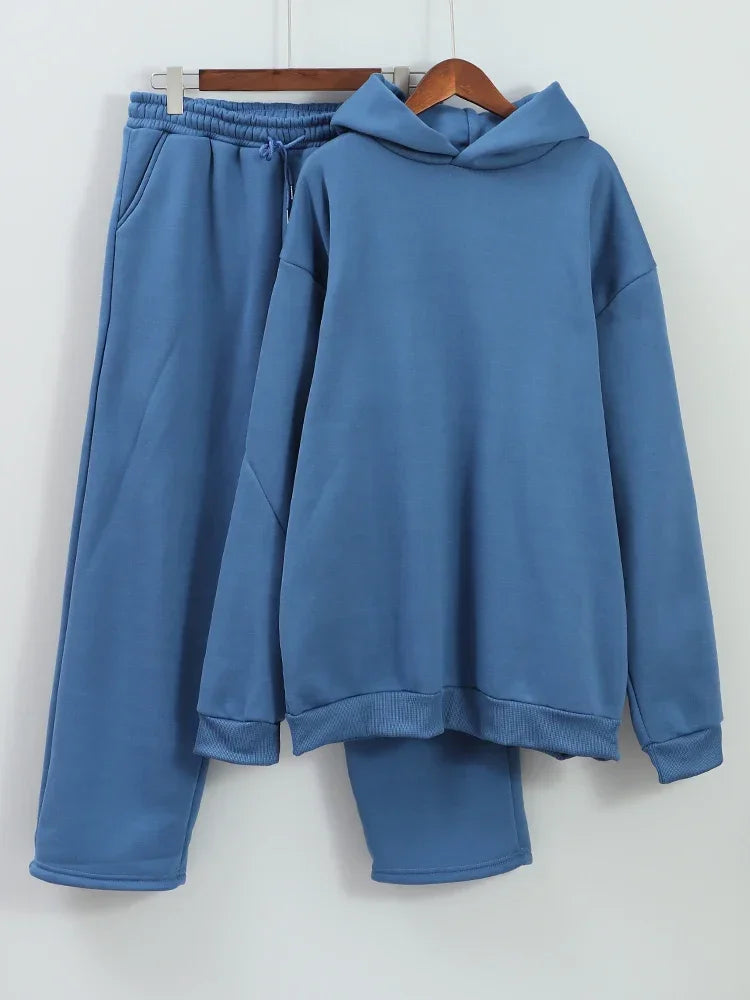 Solid Couple's Hooded Sweatshirt 2 Piece Set, Casual, Loose Sweatpants Suit.  Jogging Sweatshirt, Trousers Outfits