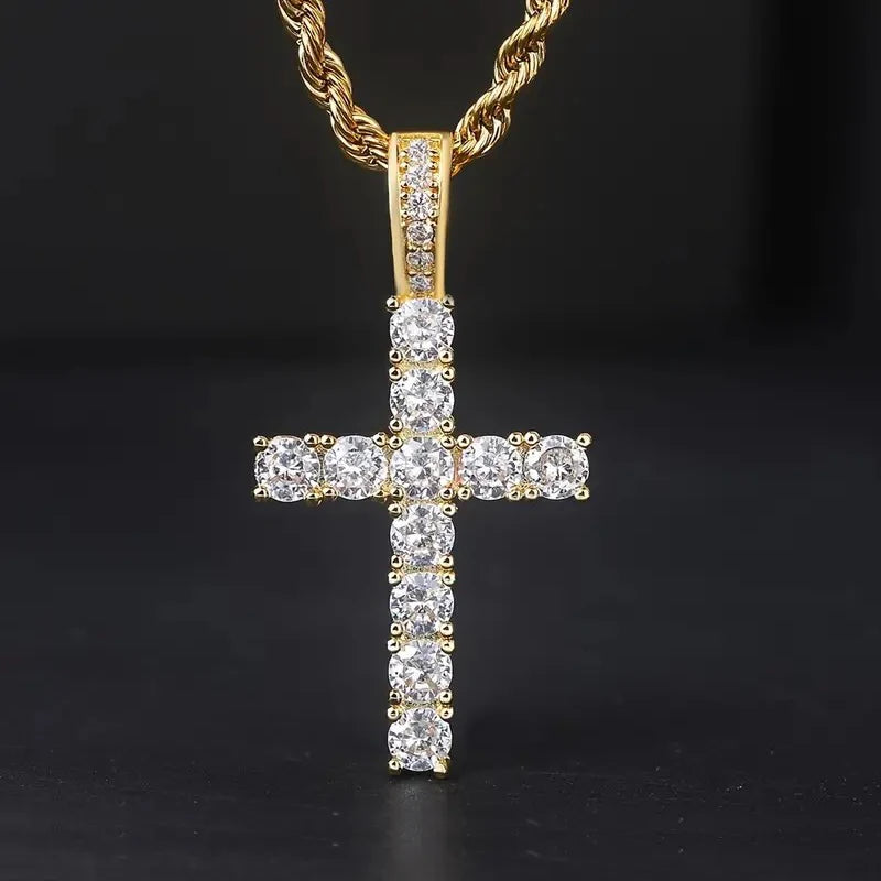 60Cm Twisted Chain Long Necklace for Women/Mens  Fashion Luxury Cubic Zirconia Cross.   Pendant Necklace Gift.