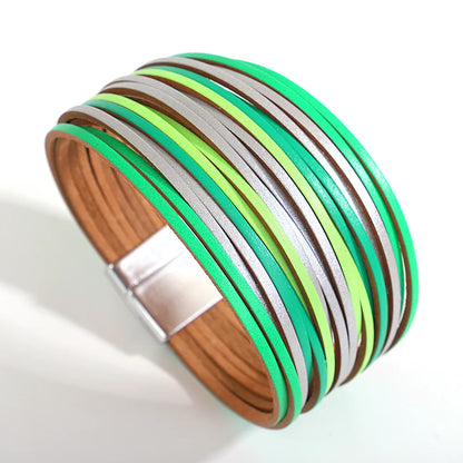 Trendy Colorful Leather Bracelet for Women /Men.   Boho Multilayer Slim Strips Wrap Wide Bangle Bracelets. Jewelry Gifts