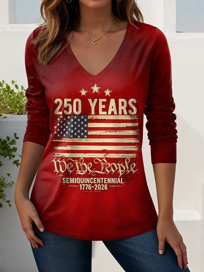 US Flag 250th anniversary Pattern Vintage Women's Long Sleeve T-shirt Summer 3D Print, polyester Tops Women Clothing