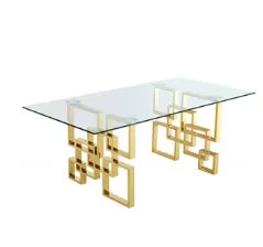 Mirror Furniture,  6 Seats Dining Table, Gold Marble,  Deluxe Glass Dining Table