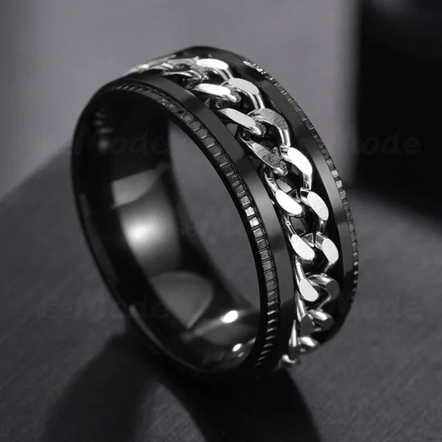 Cool Stainless Steel Rotatable  MENS/WOMENS Ring . High Quality Spinner Chain Punk Jewelry Style