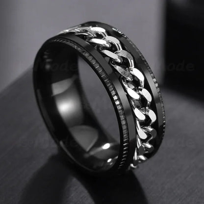 Cool Stainless Steel Rotatable  MENS/WOMENS Ring . High Quality Spinner Chain Punk Jewelry Style